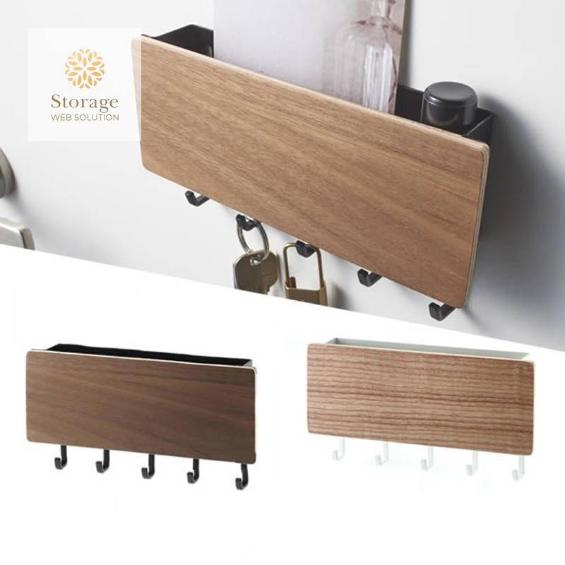 Wall Mounted Wood Colored Rack with Hooks